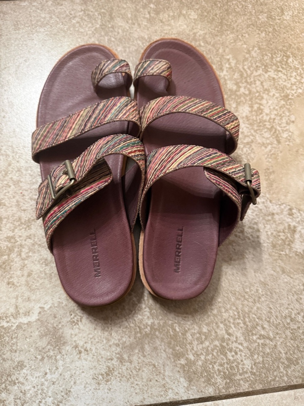 Merrell Women’s Plum Footbed Multicolor Woven Strap Slide Sandals